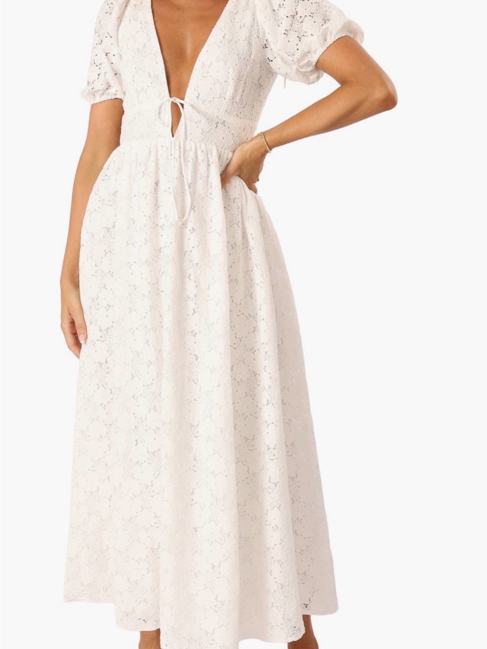 Storia White Eyelet Maxi Dress with Puff Sleeves